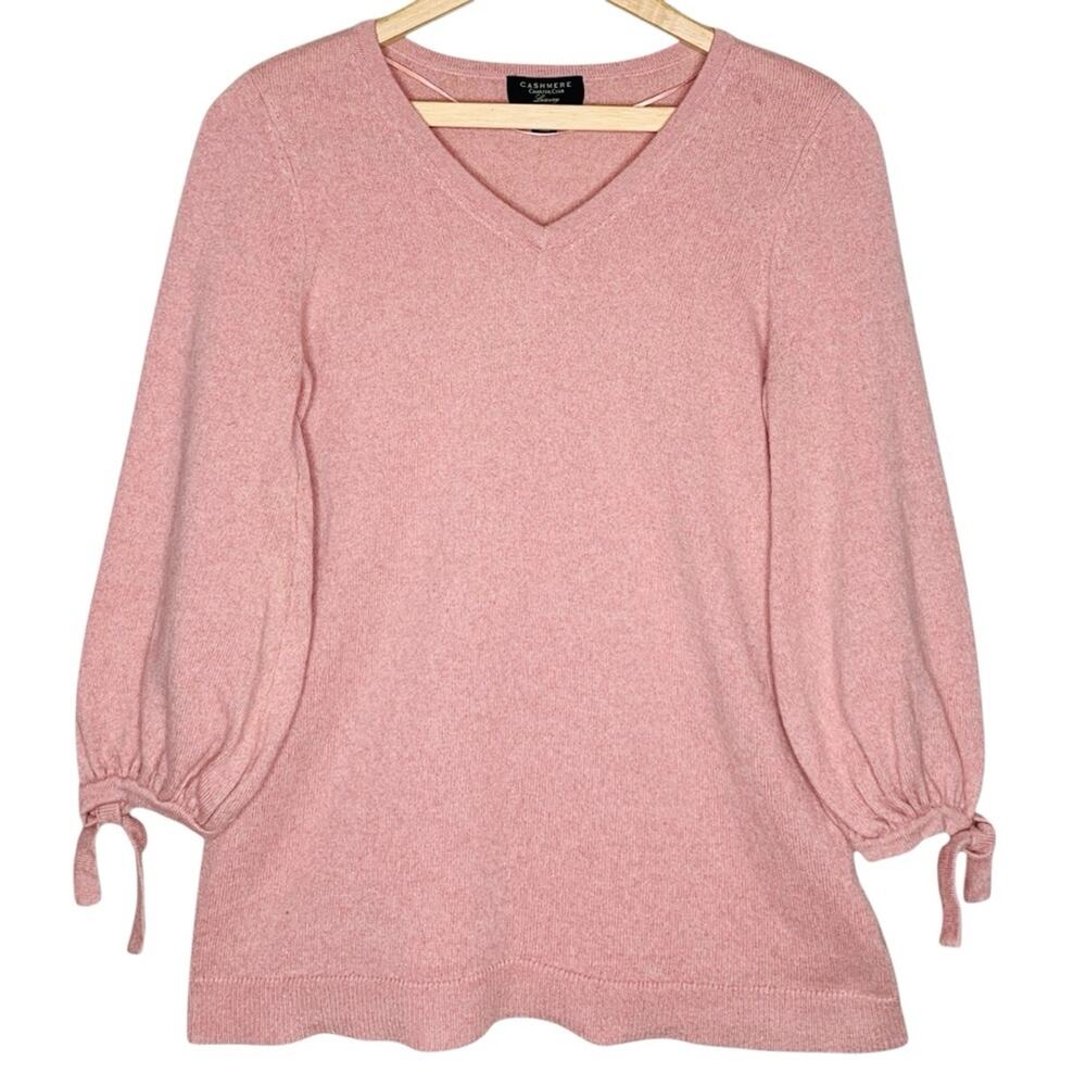 Feminine Tie-Sleeve Luxury Cashmere Sweater Size M Rose Pink Comfy Charter Club